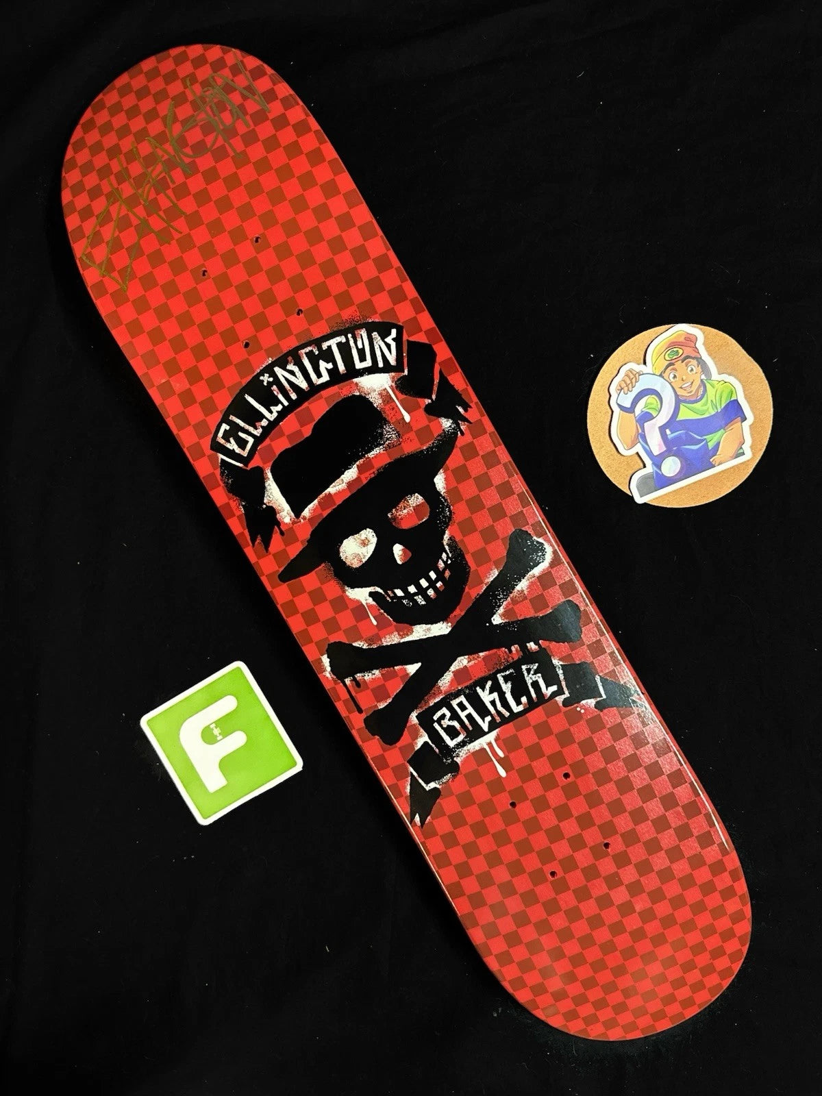 Signed Erik Ellington Red Dip Skull Cross Autographed Baker Skateboard Deck