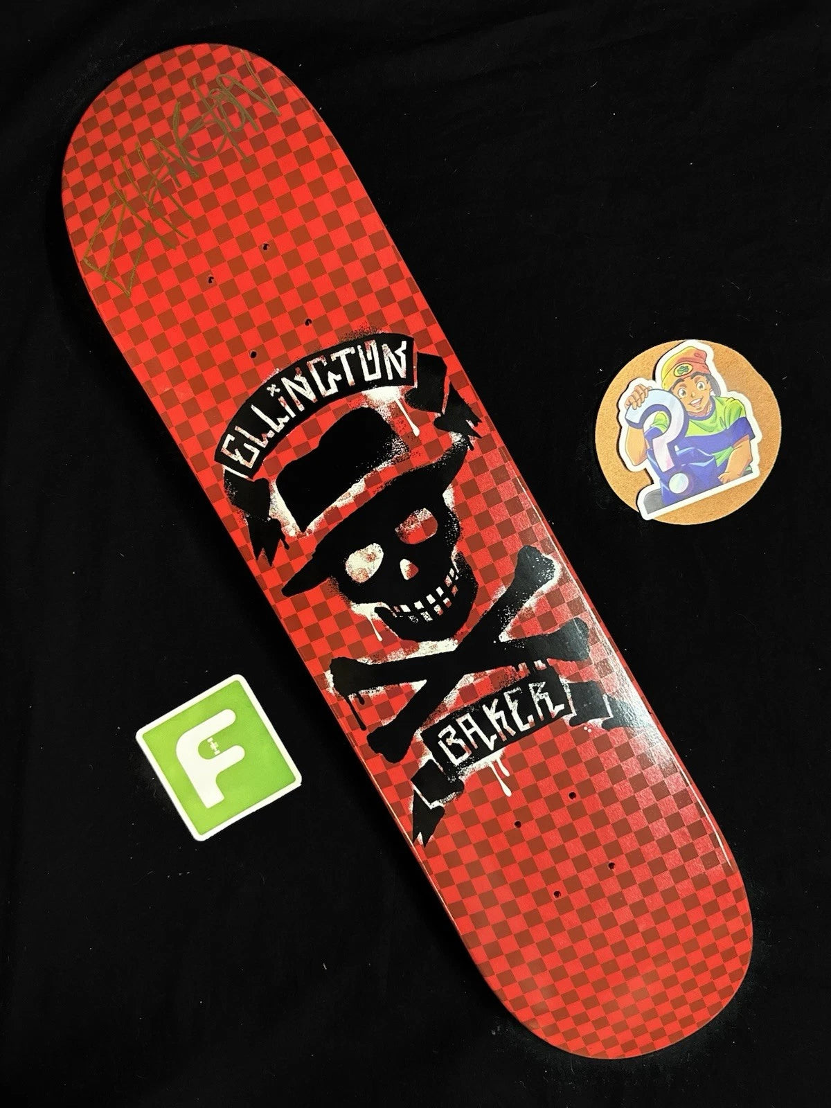 Signed Erik Ellington Red Dip Skull Cross Autographed Baker Skateboard Deck