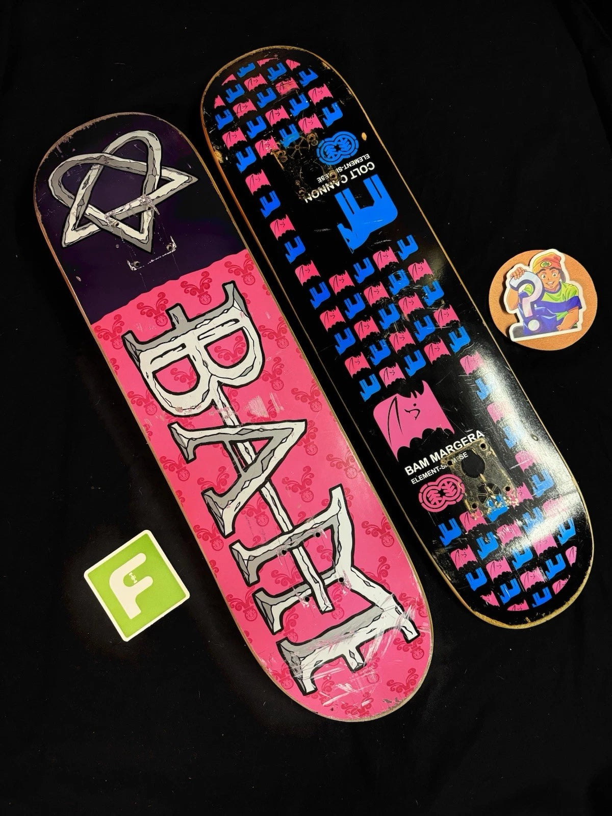 Bam Margera 2002 HIM Pink Element Skateboard Deck Lot Of 2 VINTAGE