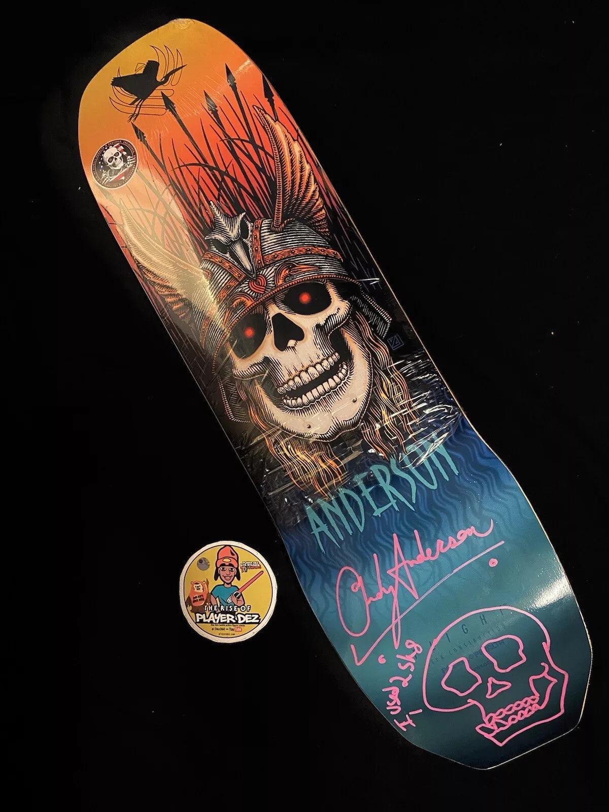 Andy Anderson Pink Signed OG Heron Powell Flight Autographed Skateboard Deck 9.13