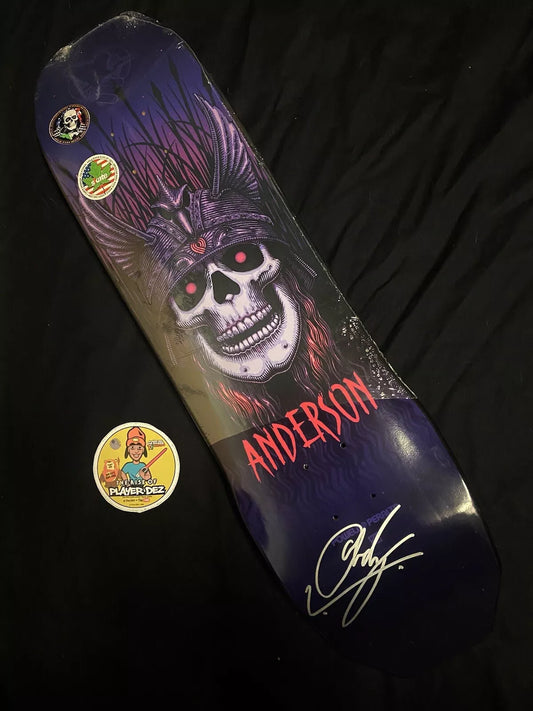 Andy Anderson Signed Purple Heron Powell Peralta Autographed Skateboard Deck Silver