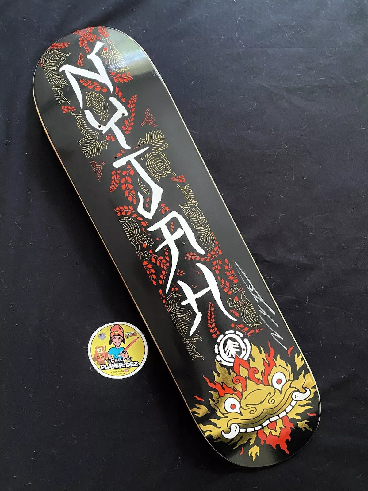 Nyjah Huston Signed Gold Foil Autographed Skateboard Deck Komodo Dragon Berrics Element