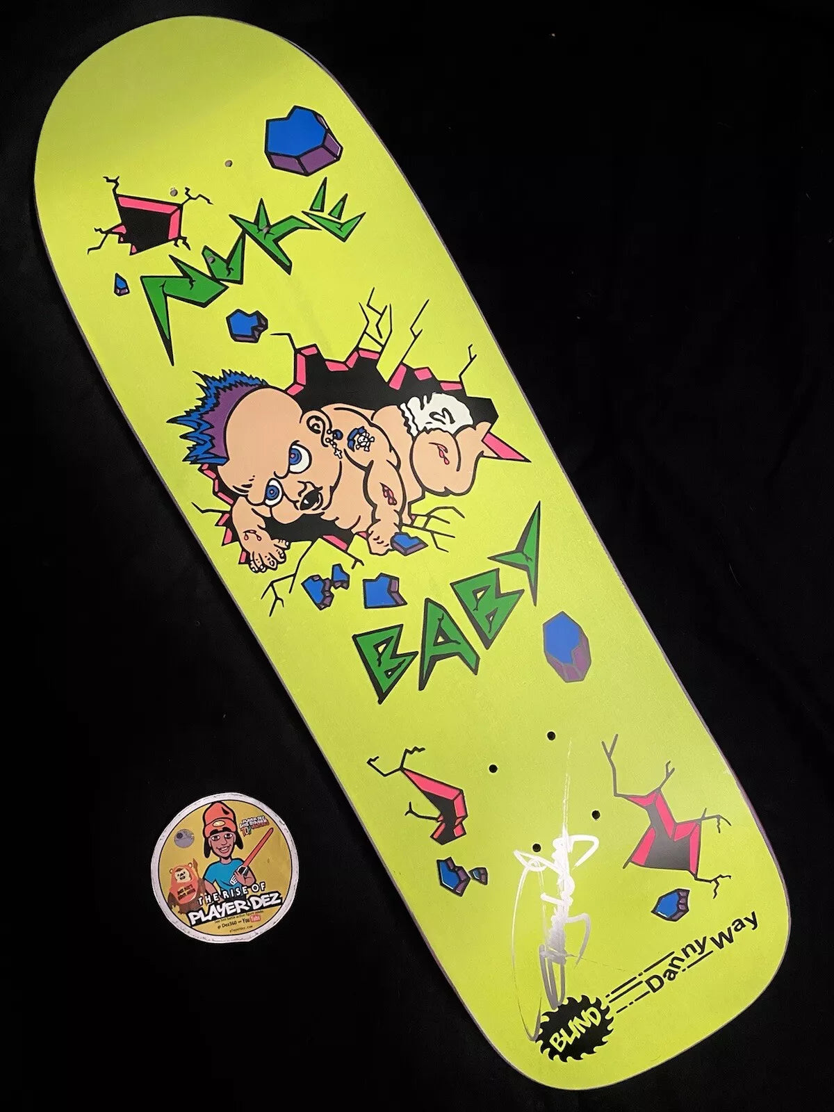 Danny Way Signed Nuke Baby Neon Yellow Screened Blind Autographed Skateboard Deck