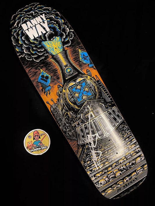 Danny Way Signed Orange H Street Skull Train Autographed Skateboard Deck