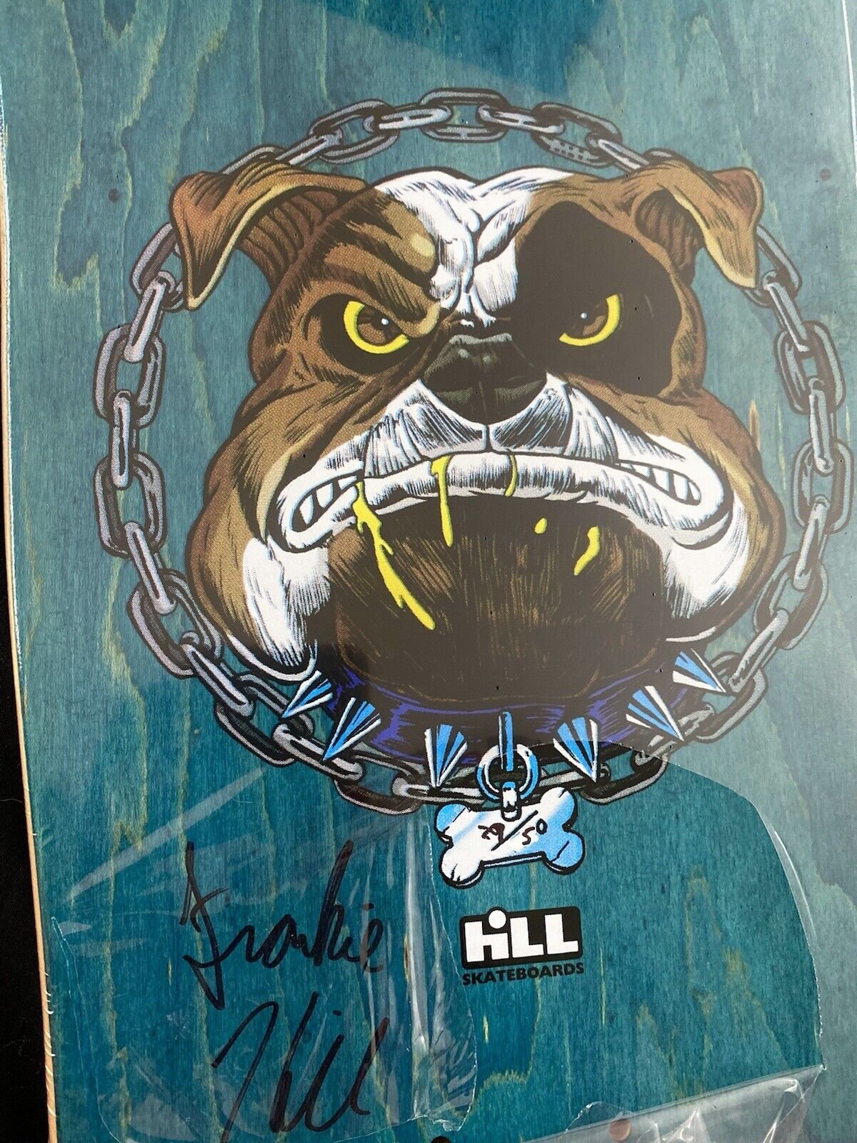 Signed Frankie Hill Autographed Skateboard Deck Artist Series Bulldog Shaped