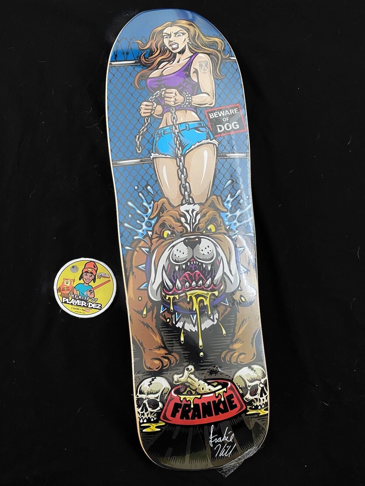 Signed Frankie Hill Autographed Skateboard Deck Artist Series Bulldog Shaped