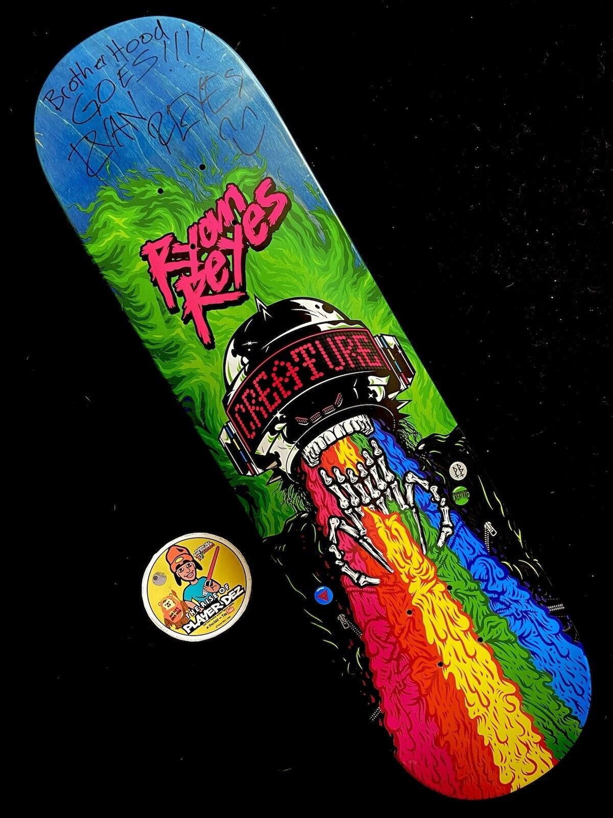 Signed Ryan Reyes Leather Rainbow Creature Autographed Skateboard Deck