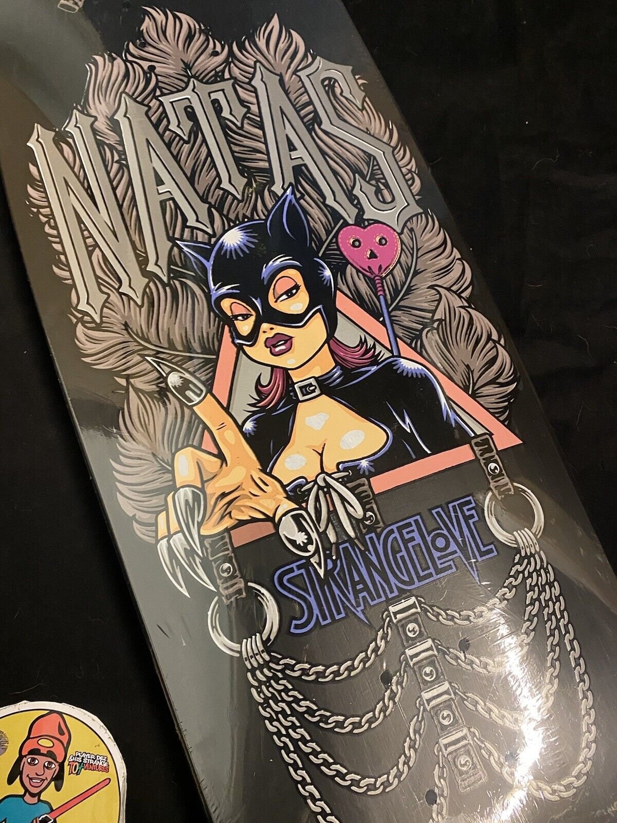 Signed Natas Kaupas Sean Cliver Autographed Skateboard Deck Strangelove Black Bondage Shaped