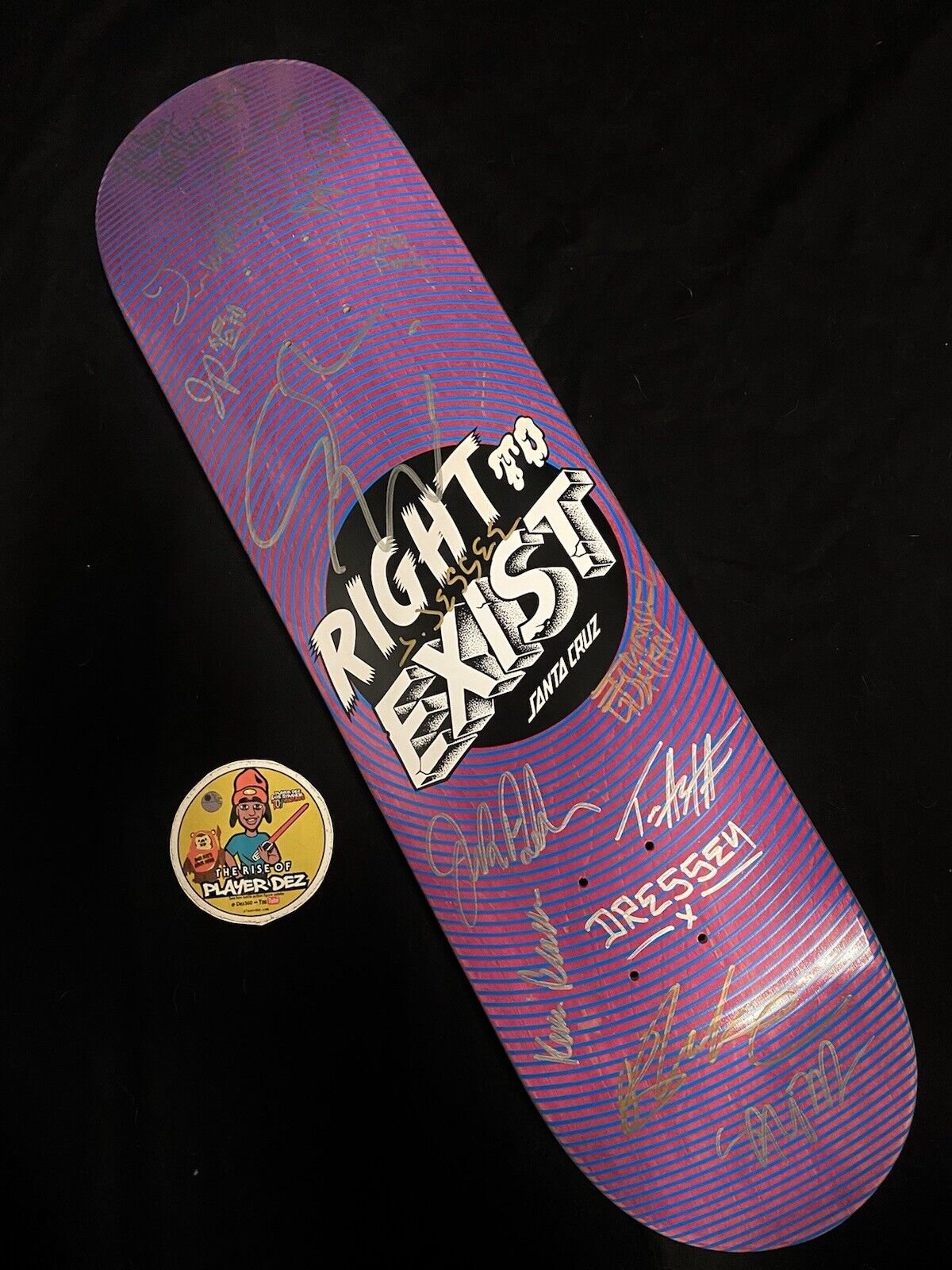 Signed Santa Cruz Team Right to Exist Autographed Skateboard Deck Eric Dressen SALBA Jessee