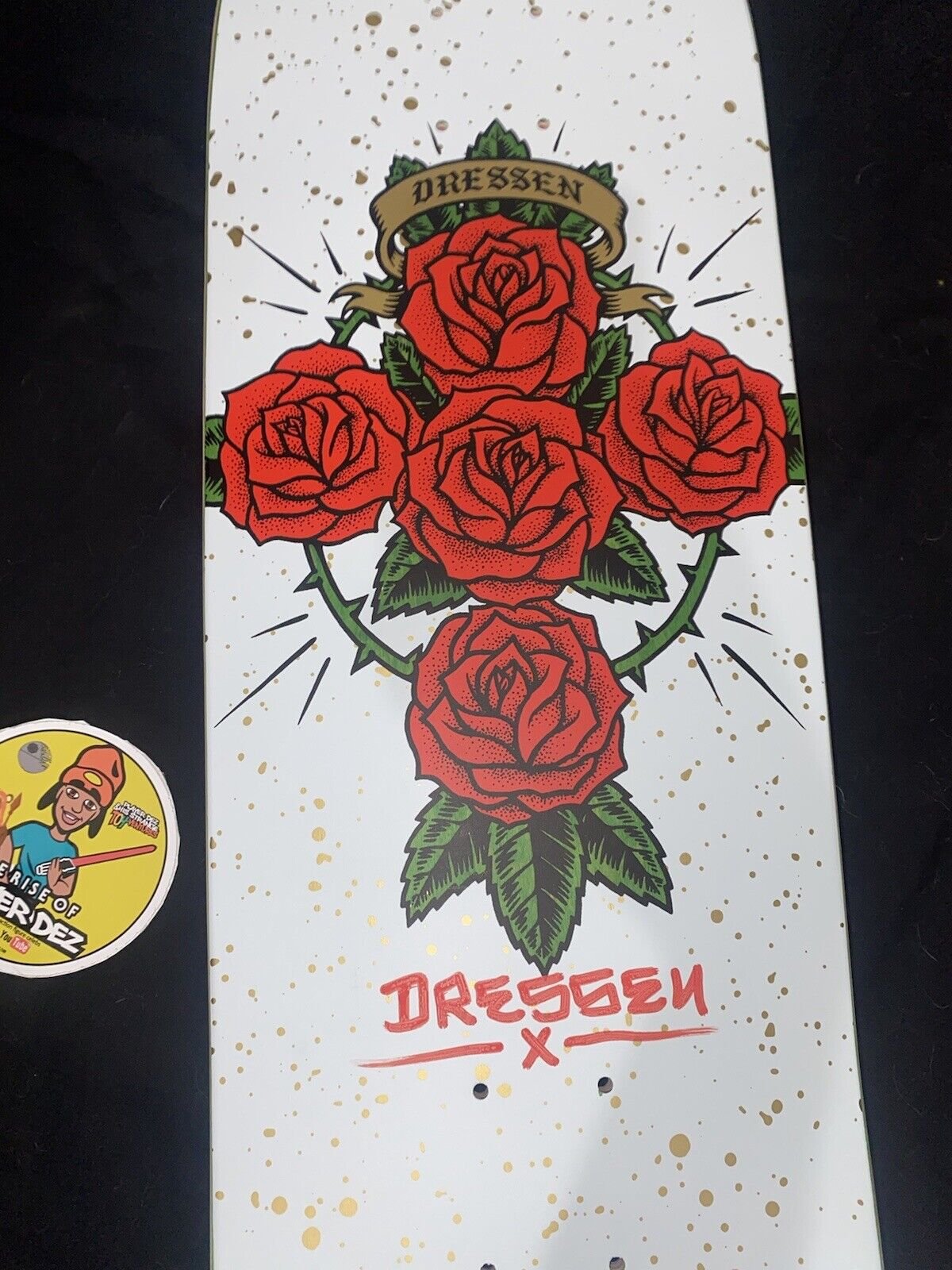 Signed Eric Dressen Red Ink Santa Cruz Autographed Skateboard Deck White Rose Gold Shaped