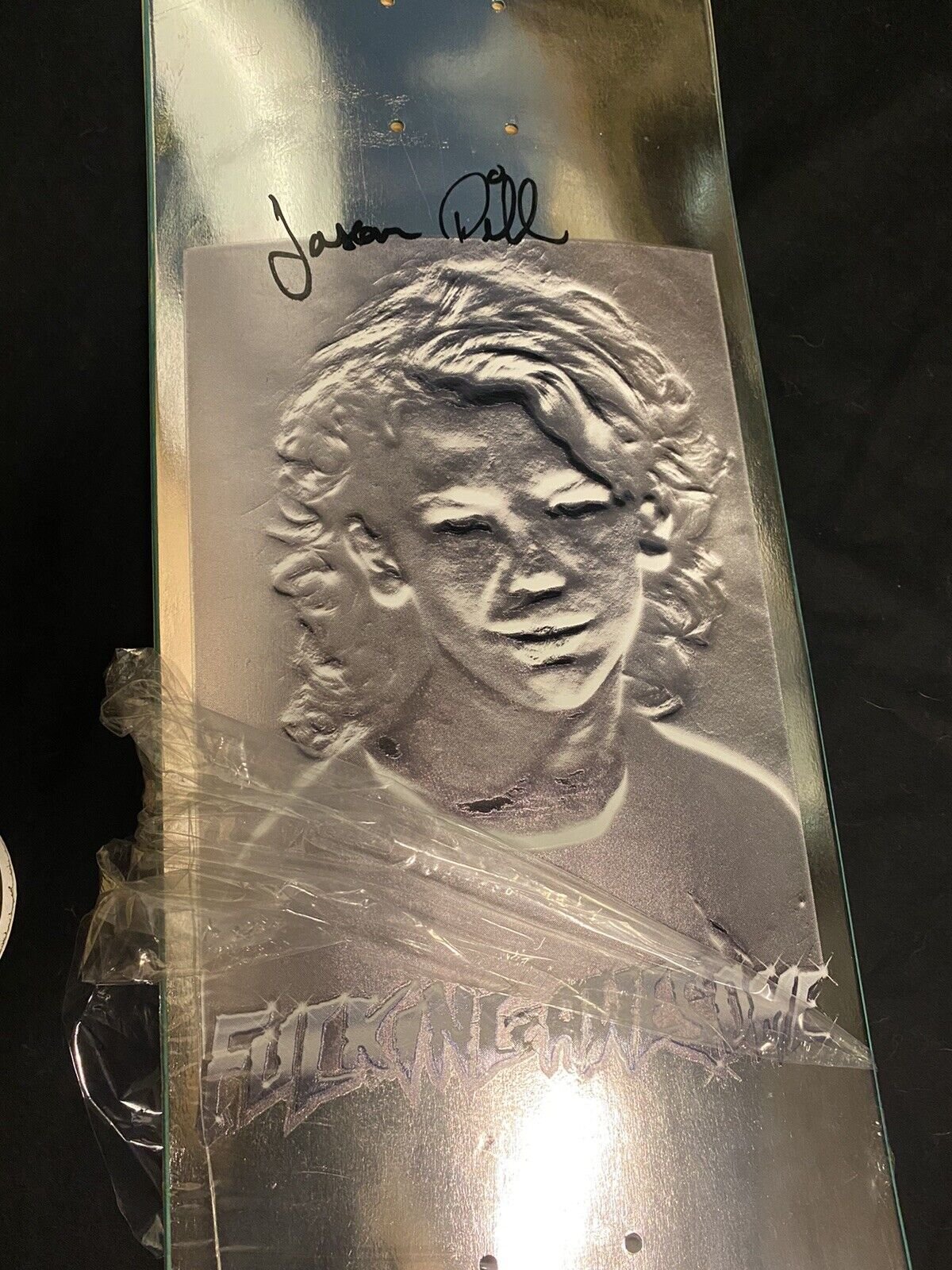 Signed Jason Dill F****** Awesome Chrome Silver Photo FA Autographed Skateboard Deck