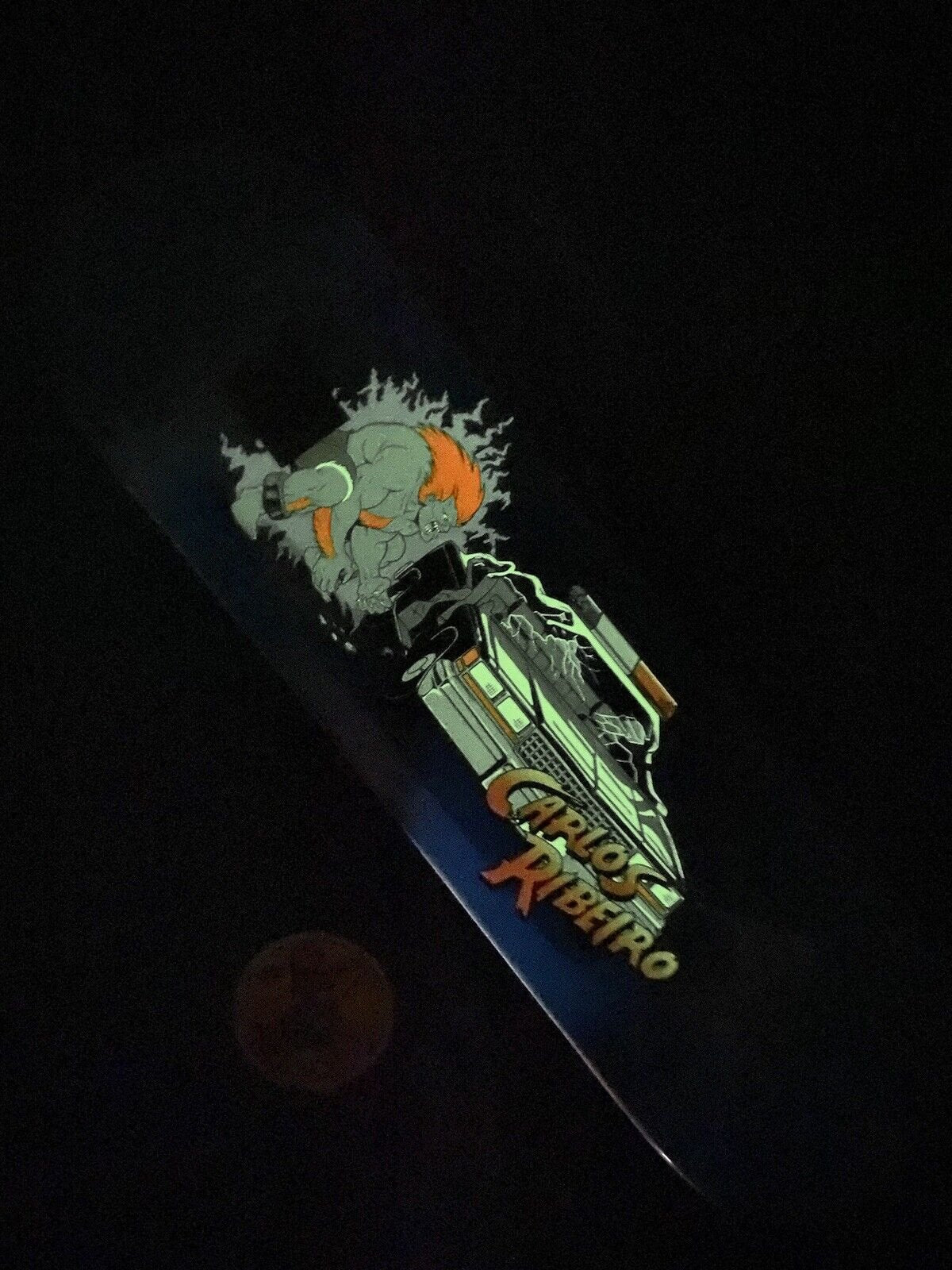 Signed Carlos Ribeiro Autographed Skateboard Deck Primitive Street Fighter Blanka Glow in Dark GITD