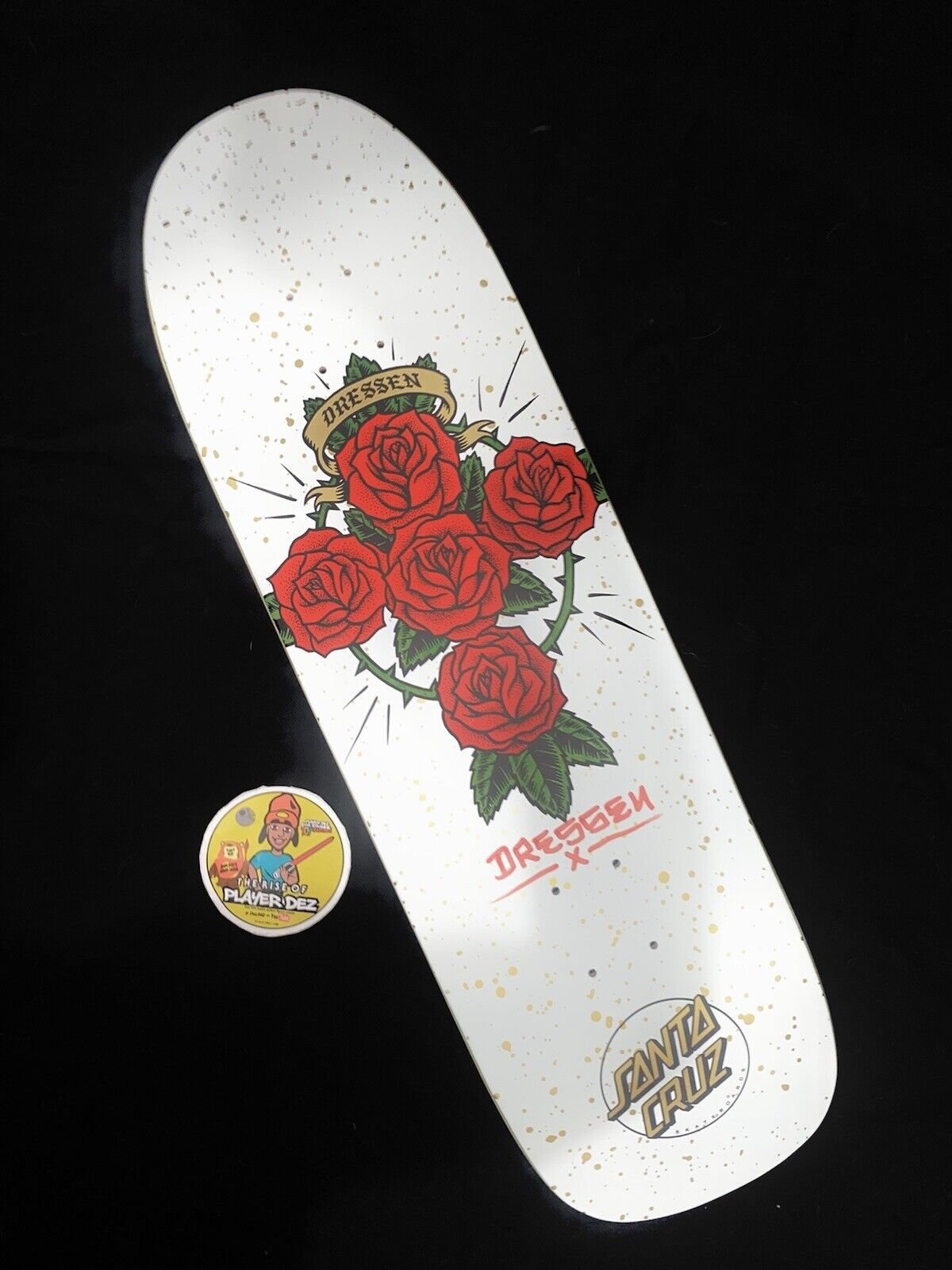 Signed Eric Dressen Red Ink Santa Cruz Autographed Skateboard Deck White Rose Gold Shaped