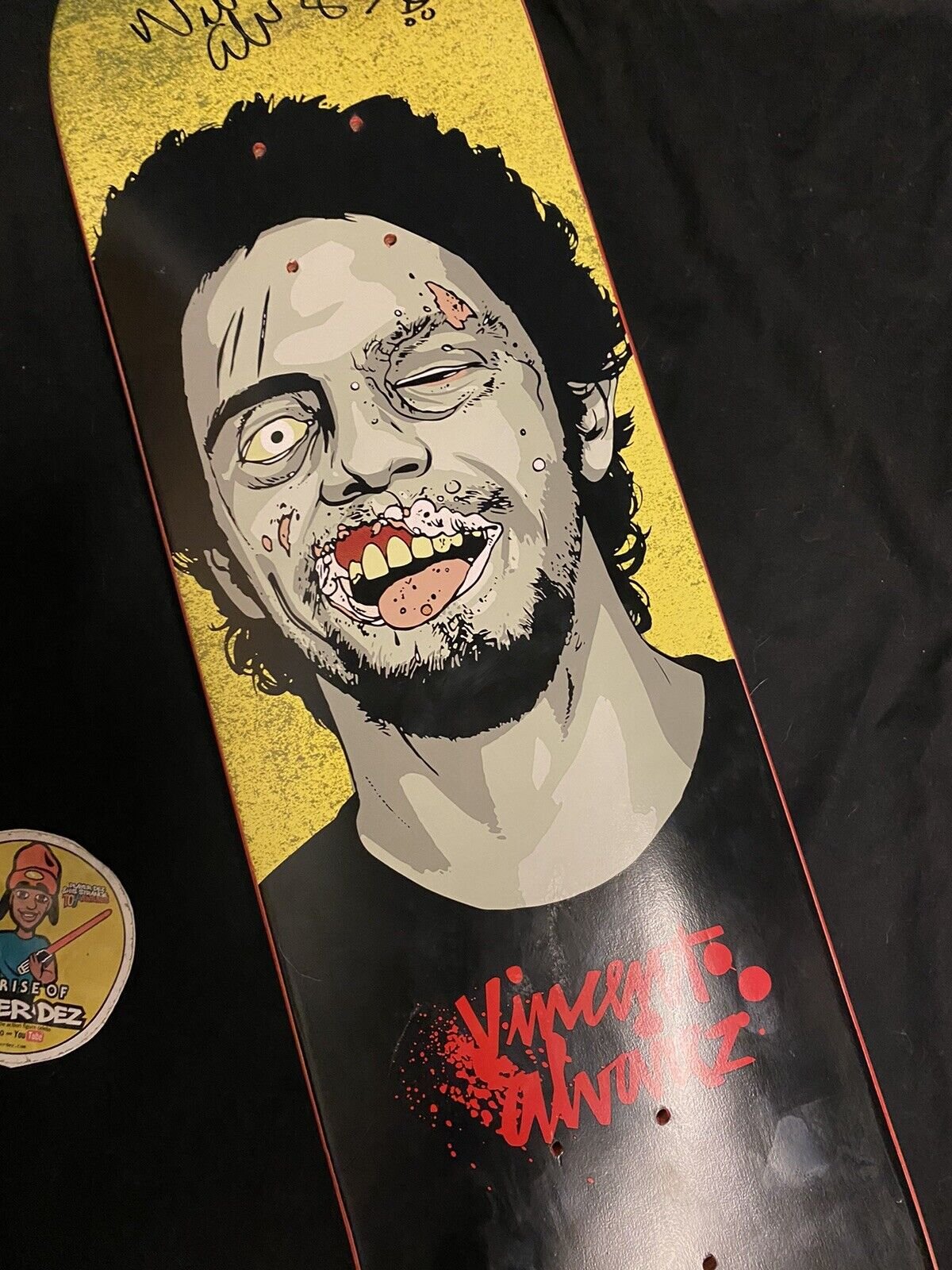 Signed Vincent Alvarez Zombie Portrait Autographed Skateboard Deck Chocolate 8.25