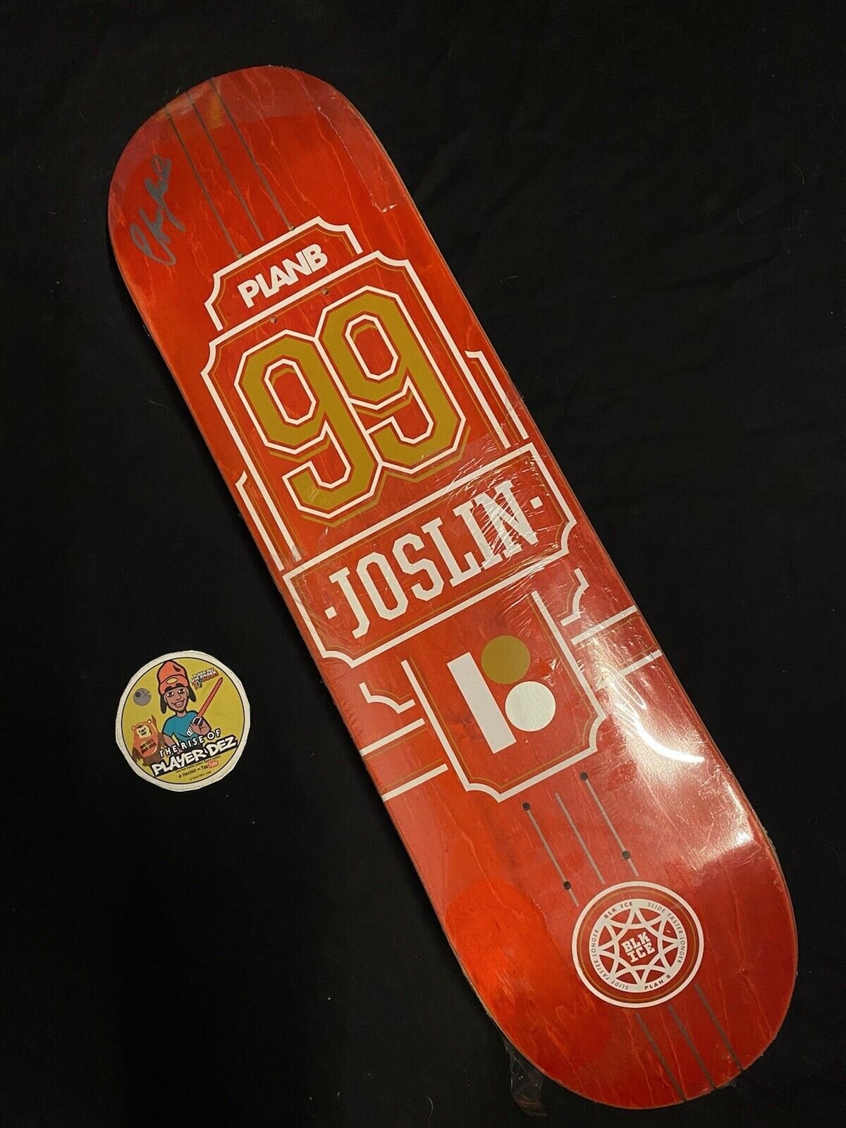 Signed Chris Joslin Pro Model Autographed Skateboard Deck Plan B Red Blk Ice