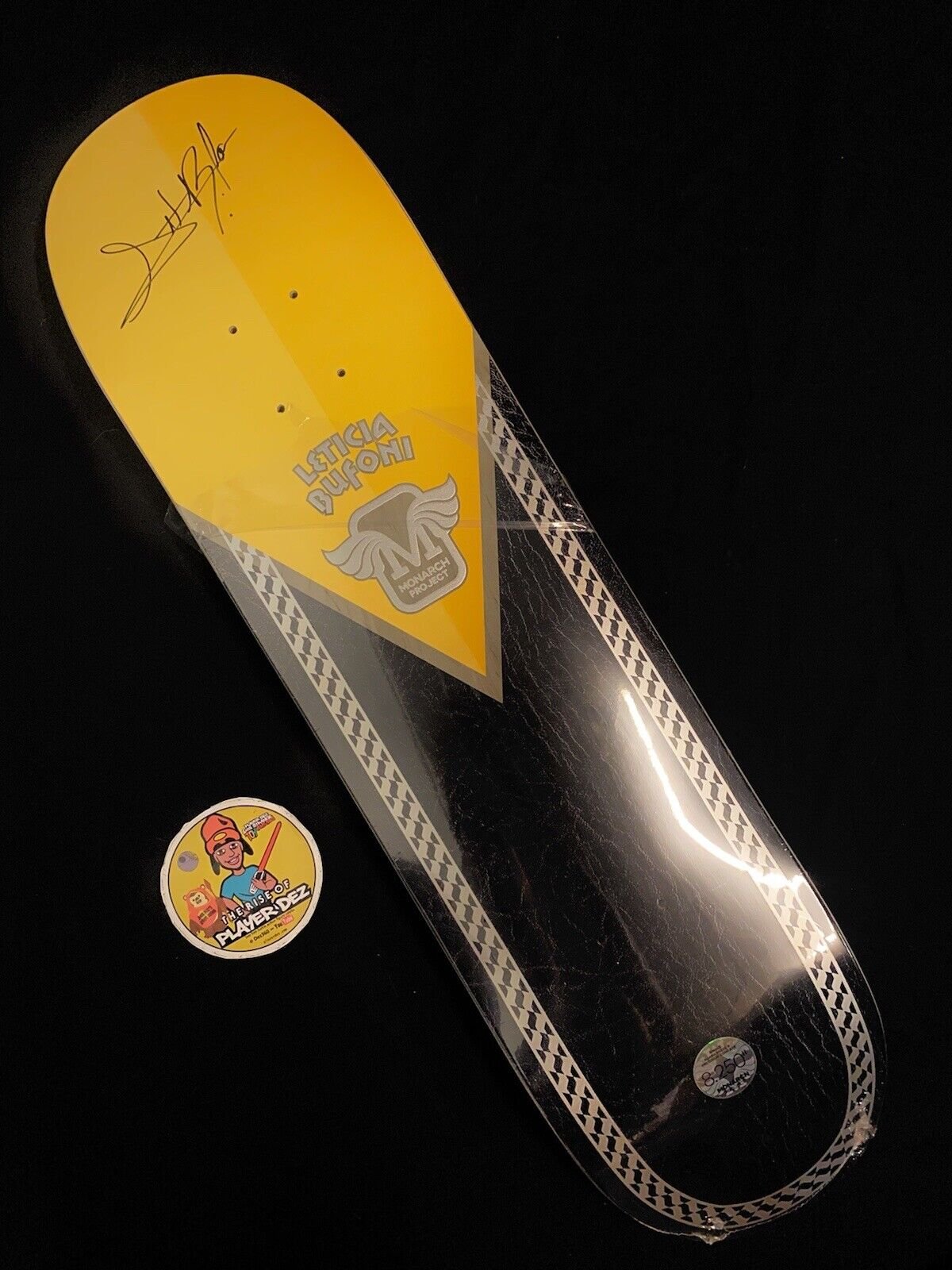 Signed Leticia Bufoni Autographed Skateboard Deck Monarch Project Yellow