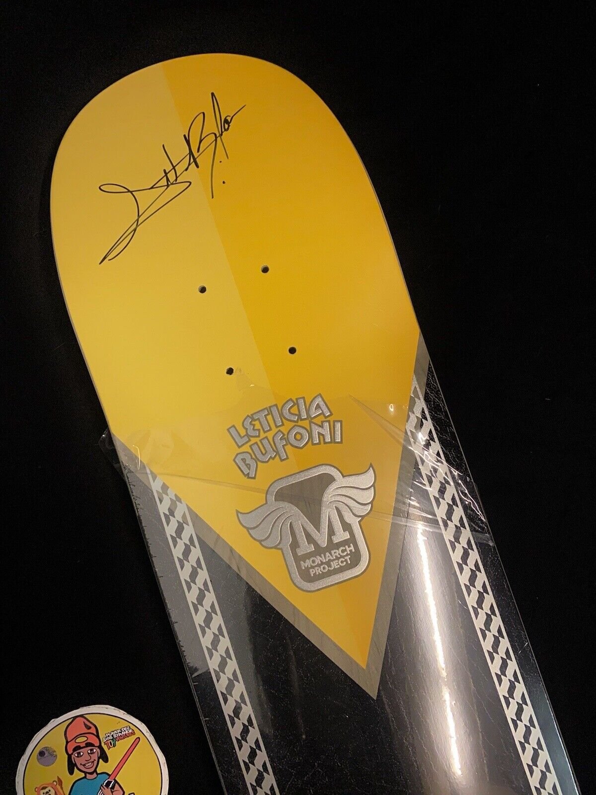 Signed Leticia Bufoni Autographed Skateboard Deck Monarch Project Yellow