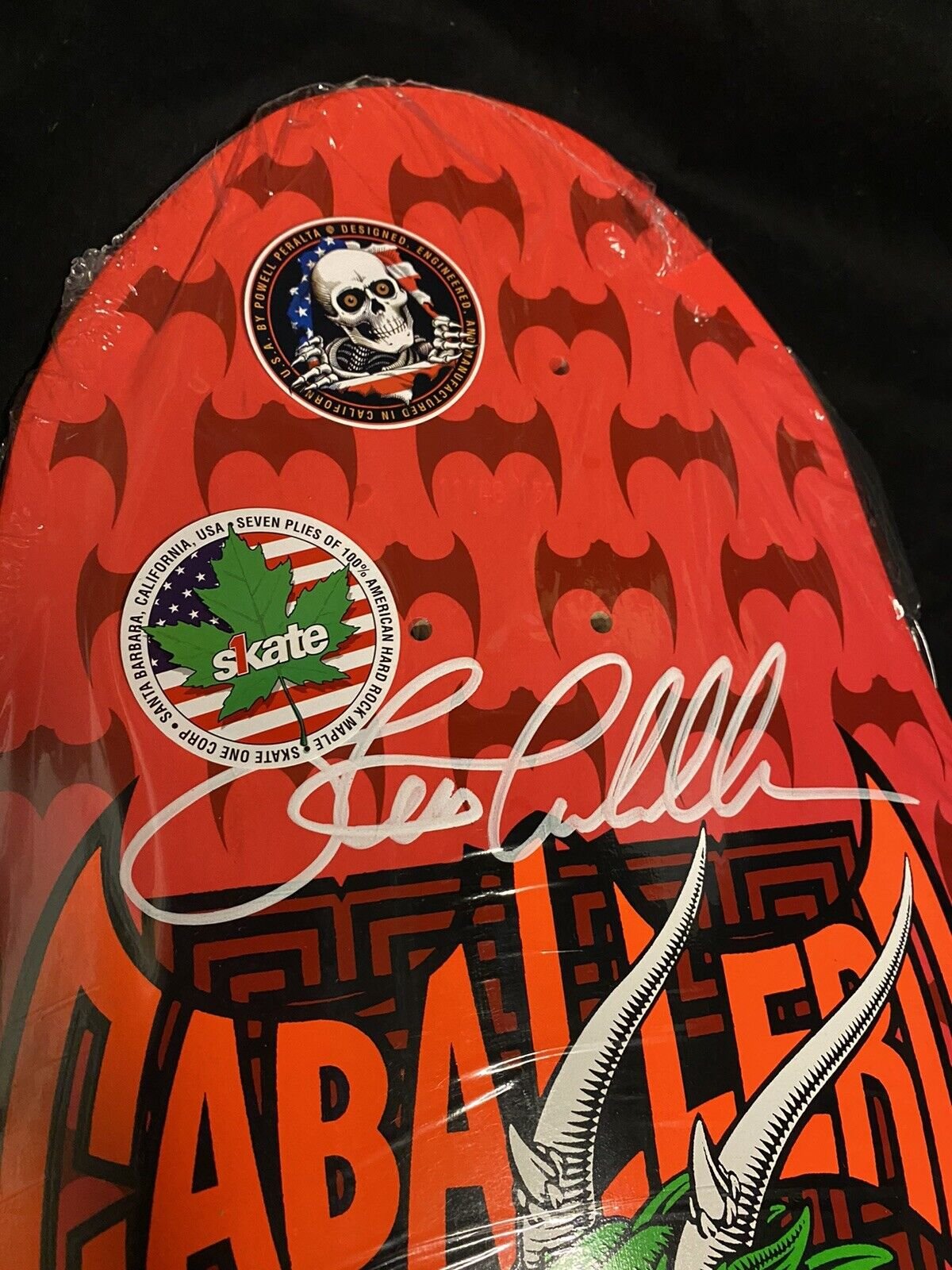 Steve Caballero Signed Pink Bats Dragon Powell Peralta Shaped Autographed Skateboard Deck