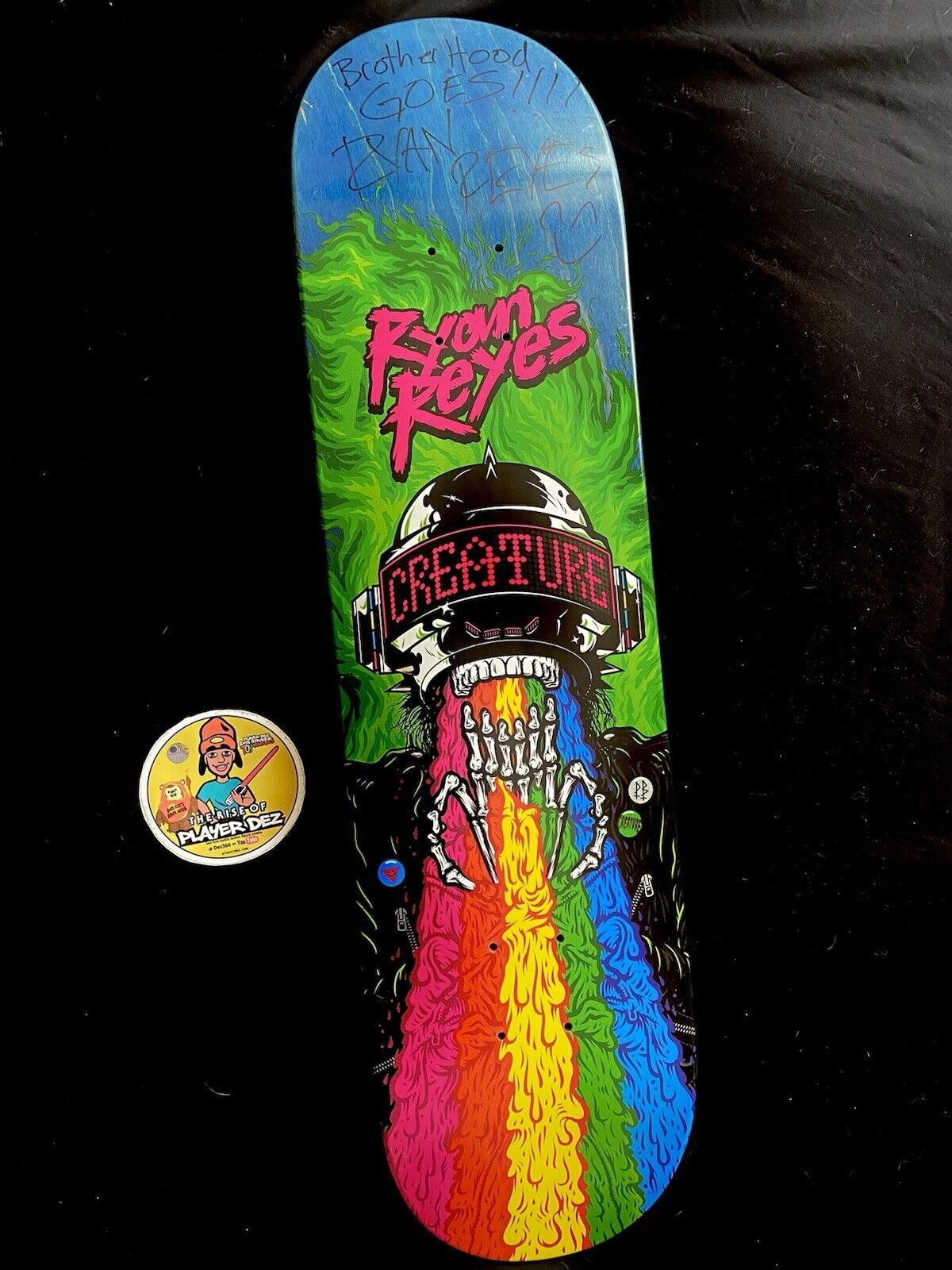 Signed Ryan Reyes Leather Rainbow Creature Autographed Skateboard Deck