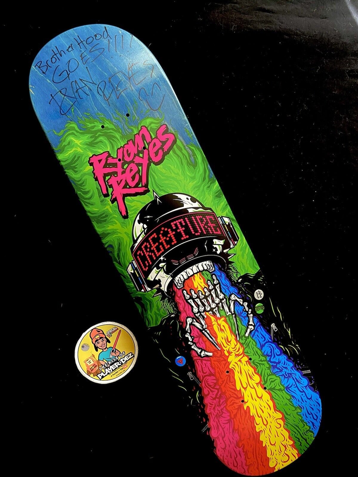 Signed Ryan Reyes Leather Rainbow Creature Autographed Skateboard Deck