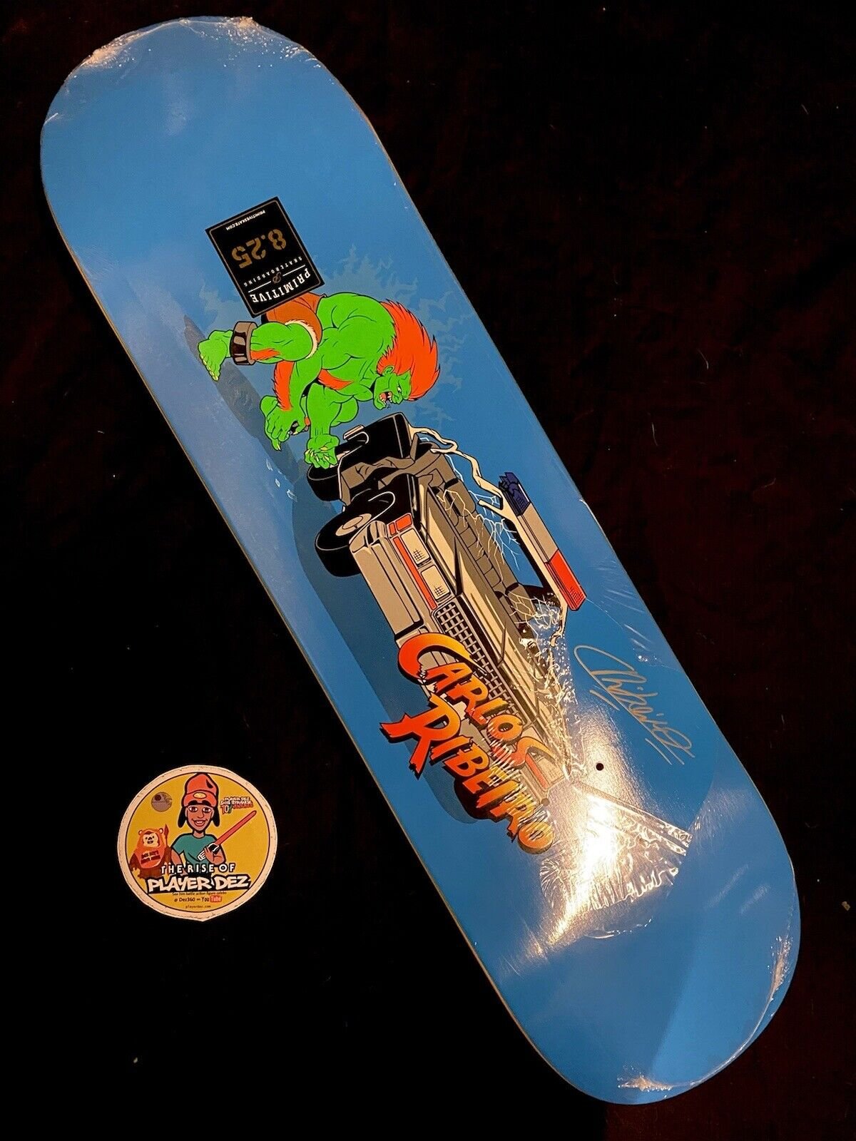 Signed Carlos Ribeiro Autographed Skateboard Deck Primitive Street Fighter Blanka Glow in Dark GITD