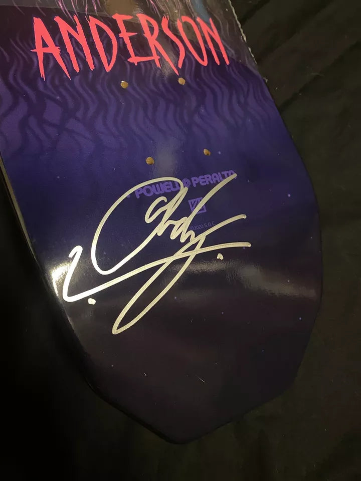 Andy Anderson Signed Purple Heron Powell Peralta Autographed Skateboard Deck Silver