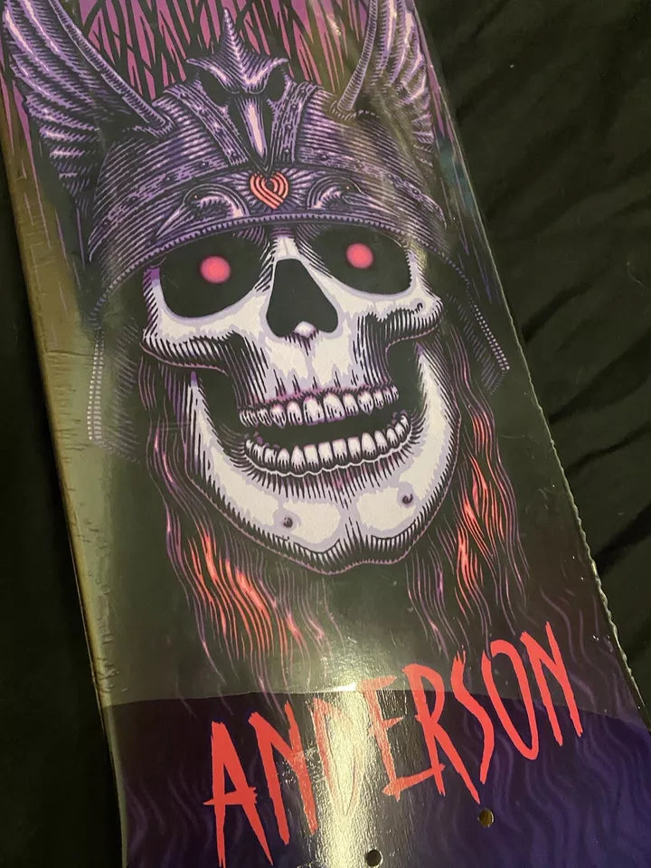 Andy Anderson Signed Purple Heron Powell Peralta Autographed Skateboard Deck Silver