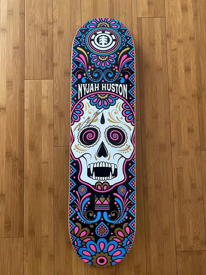 Signed Nyjah Huston Glow In The Dark Skull Autographed Skateboard Deck Element