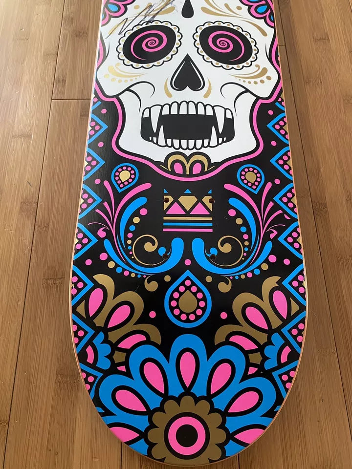 Signed Nyjah Huston Glow In The Dark Skull Autographed Skateboard Deck Element