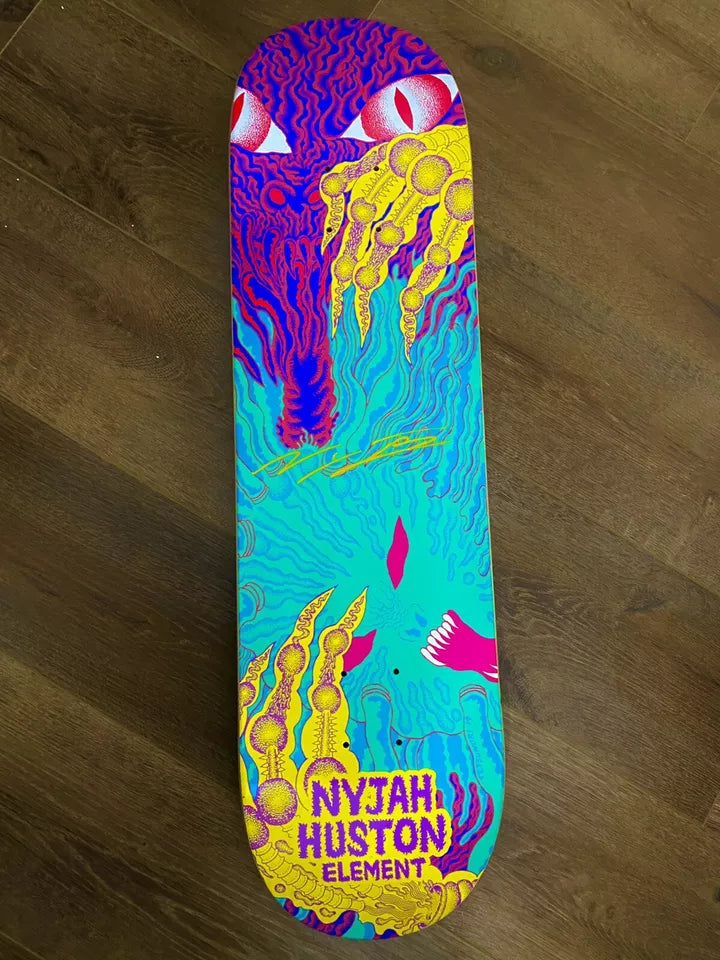 Signed Nyjah Huston Element Tetsunori Tawaraya Autographed Skateboard Deck