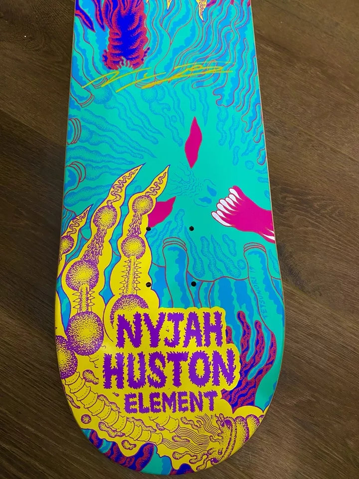Signed Nyjah Huston Element Tetsunori Tawaraya Autographed Skateboard Deck