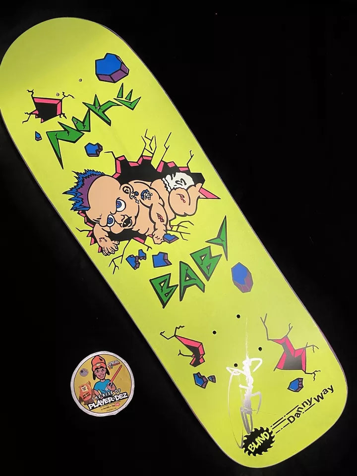 Danny Way Signed Nuke Baby Neon Yellow Screened Blind Autographed Skateboard Deck