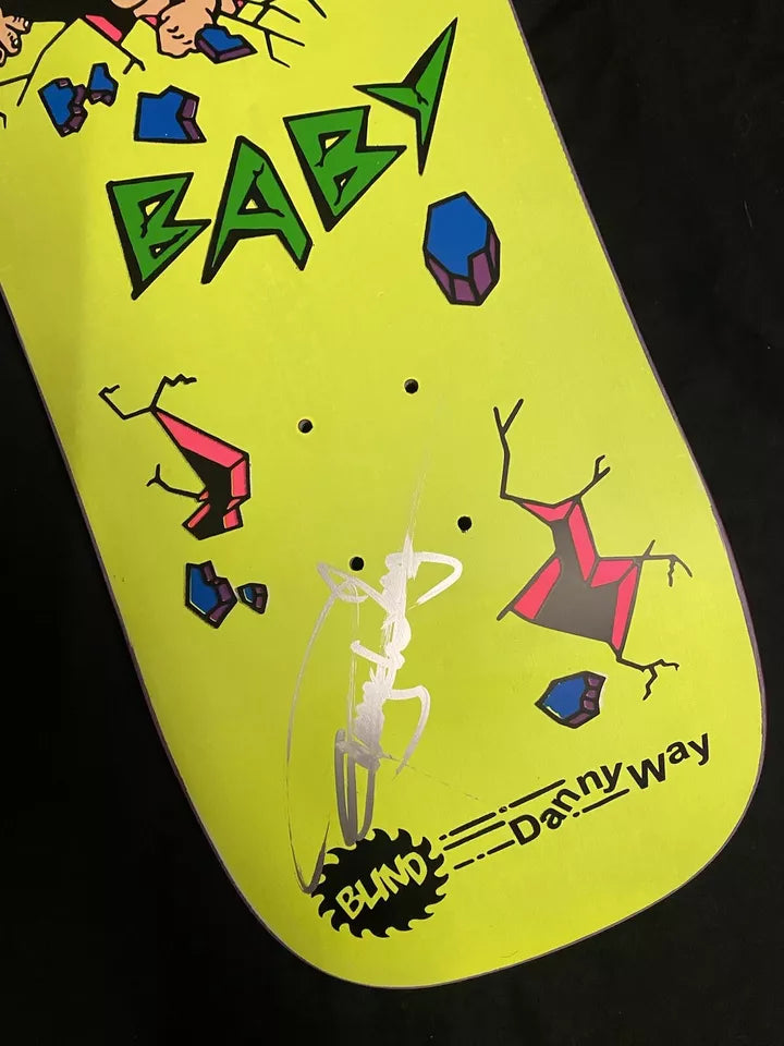 Danny Way Signed Nuke Baby Neon Yellow Screened Blind Autographed Skateboard Deck