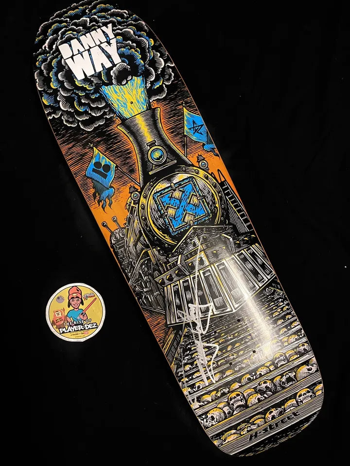 Danny Way Signed Orange H Street Skull Train Autographed Skateboard Deck