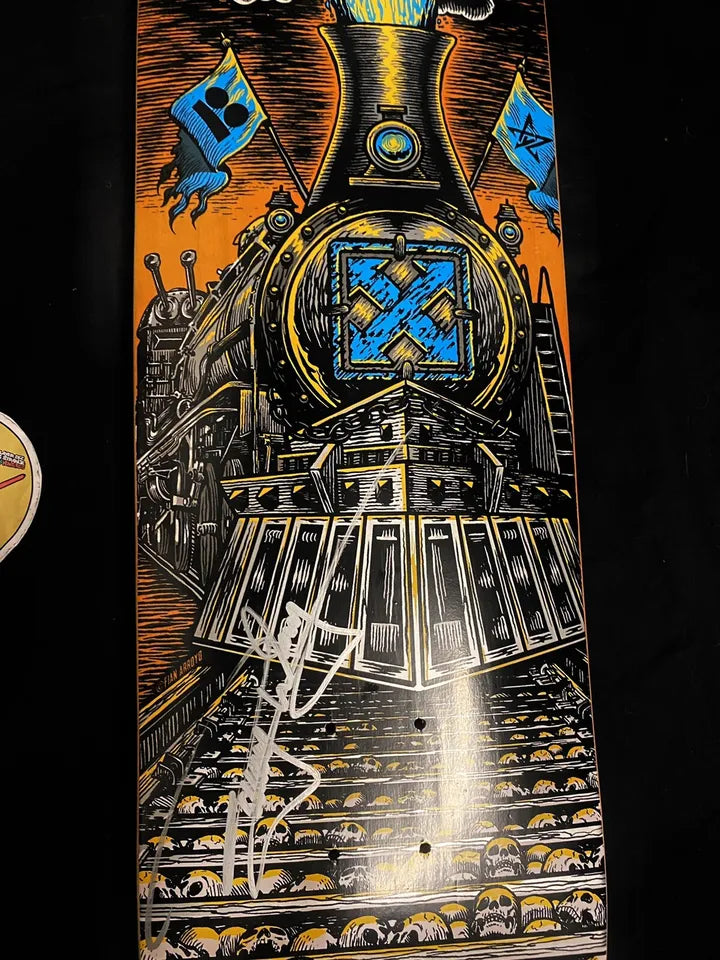 Danny Way Signed Orange H Street Skull Train Autographed Skateboard Deck