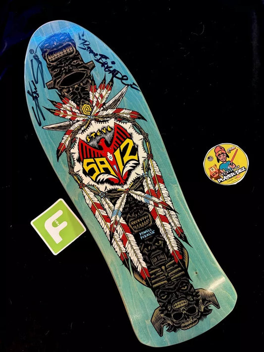 Signed Steve Saiz Autographed Skateboard Deck Totem Pole Teal Powell Peralta