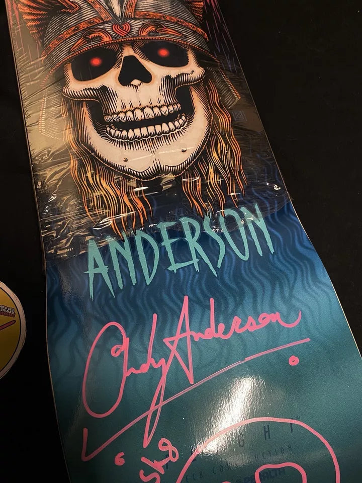 Andy Anderson Pink Signed OG Heron Powell Flight Autographed Skateboard Deck 9.13