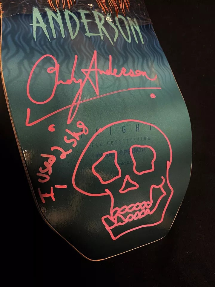 Andy Anderson Pink Signed OG Heron Powell Flight Autographed Skateboard Deck 9.13