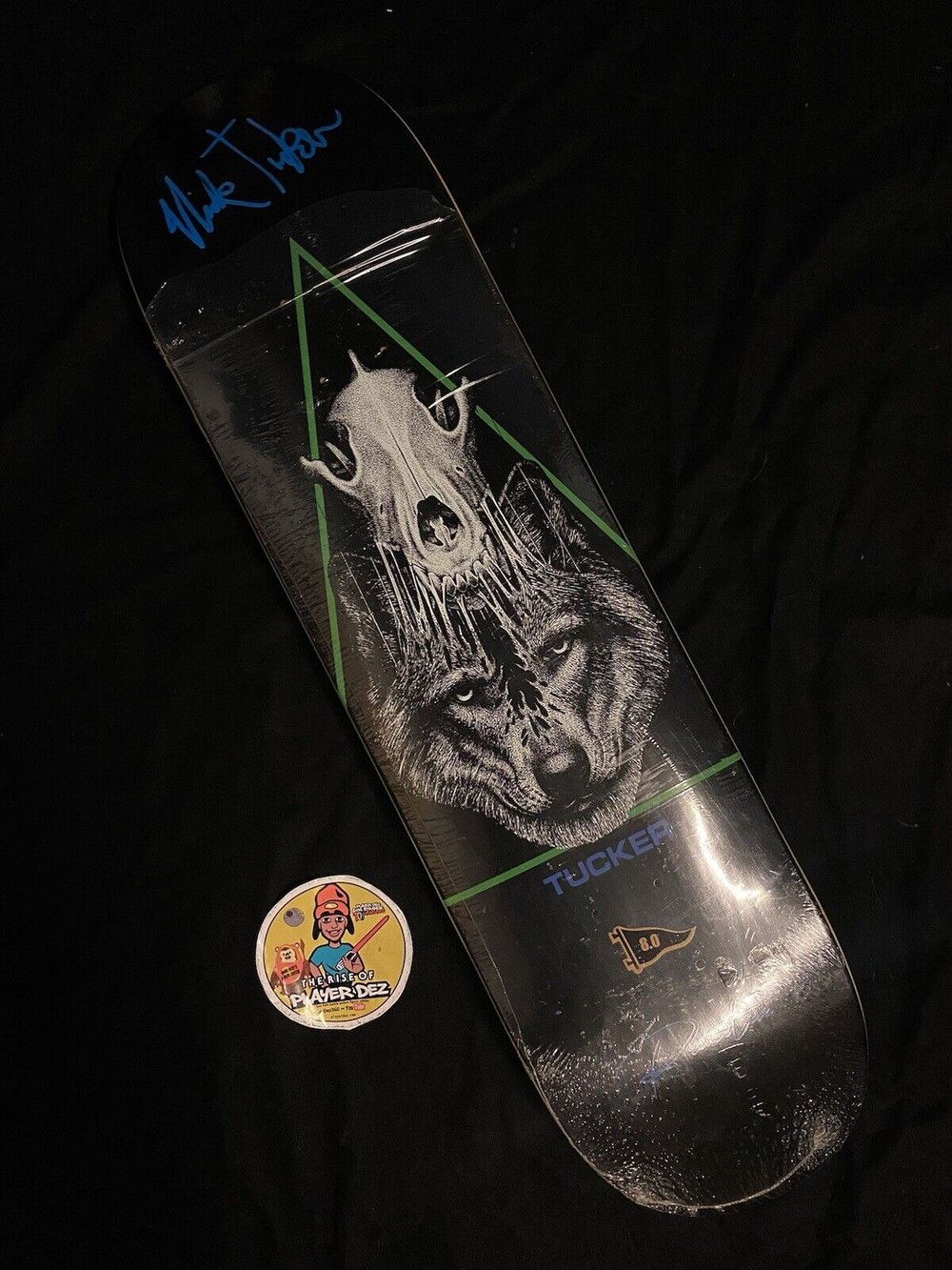 Signed Nick Tucker Primitive Autographed Skateboard Deck Skeleton Wolf Mask