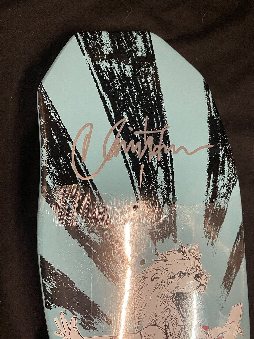 Signed Christian Hosoi Pops Lion Christ Air Autographed Skateboard Deck Turquoise