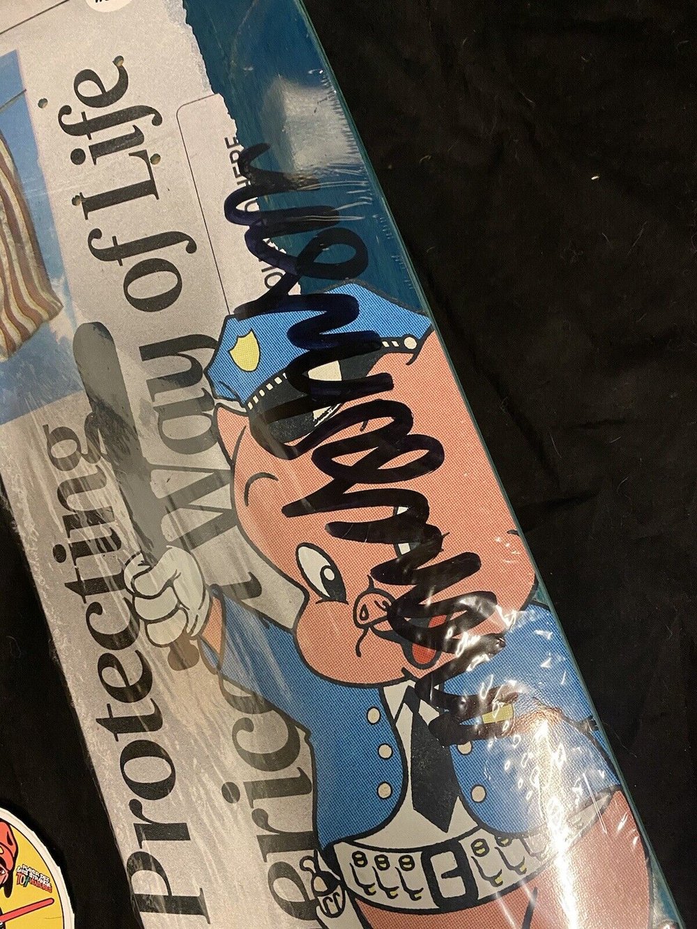 Signed Marc Johnson Autographed Skateboard Deck Porky Pig Cops Protect America Business