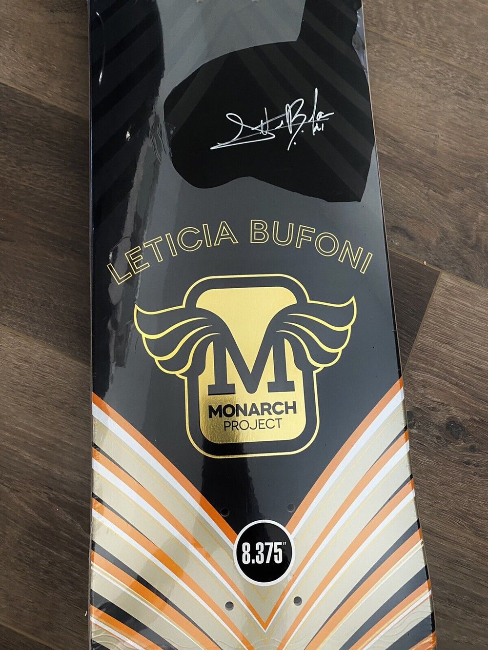 Signed Leticia Bufoni Monarch Project Autographed Skateboard Deck Orange Gold