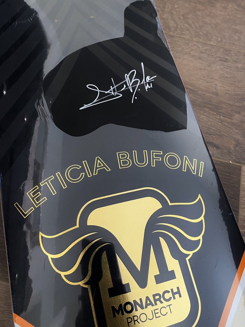 Signed Leticia Bufoni Monarch Project Autographed Skateboard Deck Orange Gold